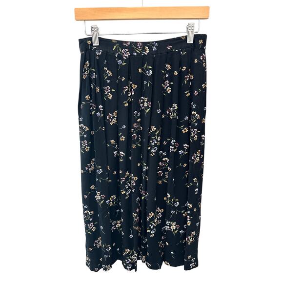 BRIGGS NEW YORK | Vintage Black Floral Pleated Midi Skirt | Size 12 - Picture 1 of 7